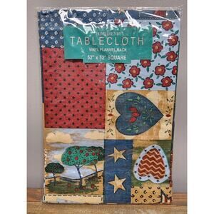 Vintage Hometrends Vinyl Flannel Back Tablecloth 52x52 Square Americana USA